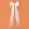 New Women Long Ribbon Mesh Bow Hair Clip Elegant Imitation Pearls White Black Ponytail Hairpin Wedding Party Hair Accessory Gift