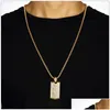 Pendant Necklaces Titanium Steel Hipsters Punk Hip Hop Jewelry 24K Gold Plated Rhinestone Dog Tag Long Chain Necklace For Mens Women Dhg4P