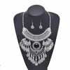 Necklace Earrings Set Vintage Women Alloy Leaves Tassel Beads Bohemian Ethnic Party Statement Charms Turkish