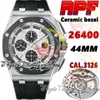 APF jjf26400 Cal.3126 A3126 Chronographe Automatique Montre Homme Boîtier En Acier Inoxydable Lunette En Céramique Blanc Texture Cadran Caoutchouc Super Version éternité Chronomètre Montres