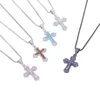 New fashion designer 5 colors mini cross Charm pendant Necklace Hip hop Women men full paved 5A Cubic Zirconia Party gift jewelry