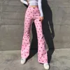 Kvinnor Pants European och American Pink Girl Love Personality Street Shooting High-Mist Casual Feminine Feature Micro-La Trousers