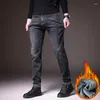 Pantalones Vaqueros para Hombre Pantalones Vaqueros para Hombre De Alta Calidad Color Sólido Gruesos Hombres Invierno Tubo Recto Pantalones Casuales De Terciopelo Cálido A Prueba De Viento para Caída