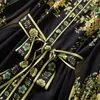 2023 Autumn Black Floral Print Belted Dress Long Sleeve Lapel Neck-knappar Single-Breasted Casual Dresses S3G040804