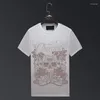 Men's T Shirts 2023 Skull Rhinestones Men Men Brand Sleeve Many Man Wethwear O.