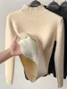 Women's Sweaters Vintage Turtleneck Winter Sweater Casual Knitted Pullovers Fashion Clothes Simple Fleece Lined Warm Knitwear Woman Base Top 230804