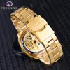 Armbandsur Forsining Fashion Transparent Retro Men's Automatic Mechanical Watch Top Brand Luxury Full Golden Luminous Hands Skeleton Clock 230804