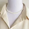 Choker ALLME Statement 6mm White Brown Color Round Natural Shell For Women Strand Beaded Necklace Casual Jewelry