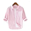 Men's Casual Shirts 2023 Little Fresh Linen 3/4 Sleeve Shirt Youth Thin Loose Large Fashion Square Neck Yarn Woven