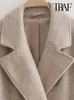 Women Blends TRAF Women Fashion Oversized Double Breasted Woolen Coat Vintage Long Sleeve Flap Pockets Female Outerwear Chic Overcoat 230804