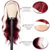 Burgundy Loose Wavy Wig Synthetic Highlight Red Ombre Wigs for Black Women Body Wavy Wig Side Part Heat Resistant Hair Cosplay