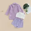 Chaquetas Niños Infantes Bebés Niñas Traje de verano Flor Sin mangas Camisola Elástico Pantalones cortos casuales Gasa Camisa de manga larga Conjunto de chaqueta 3-7T R230805