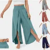 Femmes pantalons fendus jambe large haute taille élastique pantalons de Yoga décontracté solide respirant bas tout match vêtements pour femmes