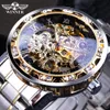 Wristwatches Winner Transparent Fashion Diamond Luminous Gear Movement Royal Design Men Top Brand Luxury Male Mechanical Skeleton Wrist Watch 230804