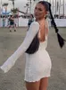 Sukienki zwykłe streetwear kantar bez pleców Mini Summer 2023 SEXY Otwarty Back Sukienka dla kobiet białe stroje wakacyjne