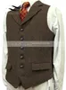 Men's Vests Men's Wool Tweed Slim Fit Leisure Cotton Burgundy Vest Gentleman Herringbone Business Brown Waistcoat Blazer For Wedding Groom 230804