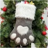 Christmas Decorations Party Dog Cat Paw Stocking Hanging Socks Tree Ornament Decor Hosiery Plush Xmas Kids Gift Candy Bag Drop Deliv Dhdsh