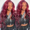 13x4 Body Wave Lace Front Human Hair Wig Brazilian Red Colored Remy Wigs for Women HD Transparent Lace Frontal Wig