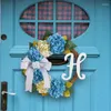 Decoratieve bloemen Blauwe en witte hortensia krans Garland voordeur kunstbloem met strik realistische bloemen