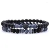 Pulseras con dijes 6MM 2 unids/set pulsera de cuentas de piedra de ojo de tigre Natural pulsera negra CZ para hombre y mujer joyería hecha a mano