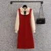 Lässige Kleider Herbst Winter gestrickt Sweater Office Damen elegant Polo Kragen High Taille A-Line Ein Linienkleid für Frauen Kint Robe 4xl