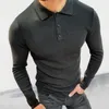 Blusas masculinas de manga comprida pulôver tops outono inverno malha lapela botões cor sólida textura waffle com nervuras para elegante