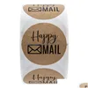 Autocollants Adhésifs En Gros 500Pcs / Roll Happy Mail 1 Pouce Rond Kraft Merci Pour Les Petites Entreprises Enveloppe Emballage Étiquettes Drop Deli Dhzmp