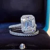 Fedi nuziali Taglio smeraldo 2ct Lab Diamond Set di anelli di promessa Sterling Sier Engagemen T Moissanite Weding Band per le donne Gioielli da festa nuziale Y0723