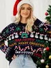 Designer tröja par tröja jul tröja höst/vinter o-hals långärmad laydown lös topp ms återgivna olinerade kvinnor mer snygga och smala