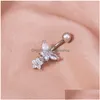 Navel Bell Button Rings Zircon Butterfly Pendant Crystal Belly Piercing Nail Body Jewelry For Women Fashion Drop Delivery Dhfmq