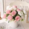 Fleurs décoratives 30 cm Rose Rose soie Bouquet faux mariage maison pivoine fleur fête artificielle bricolage décoration E4J8