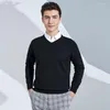 Suéteres para hombres Suéter con cuello en V de punto Jersey de lana de merino Slim Fit Business Casual Bottom Otoño e invierno suave