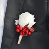 Decoratieve Bloemen 4 stks/partij Bruiloft Bruidegoms Boutonniere Man Stalknecht Corsages Ivoor Rose Party Prom Boeket Decoratie Accessoires