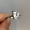 Anillos de boda de compromiso de plata de ley 925 para mujer, corte esmeralda, anillo de diamante simulado de 4CT, joyería de platino