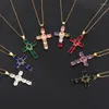 Pendanthalsband 45 cm Multicolor Cross Pendants Halsband kubik zirkoniumsten för kvinnor män modeparty trendiga smycken