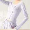 Stage Wear Women Adult Long Sleeve Cotton Knitted Yoga Latin Ballroom Ballet Dance Top