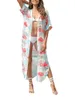 Dames T-shirts Dames S bloemenprint chiffon kimono vest strand bedekken met kwastjes en halve mouwen