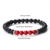 Strand 6mm Red Natural Stone Pärlor Bönarmband för kvinnor Män Tiger Eyes Lava Hematite Stretch Couples Handgjorda smycken