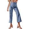 Women's Jeans Jean Capris For Women Wide Leg Stretchy High Waist Crop Denims Pant