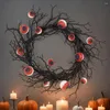 Dekorativa blommor främre dörr Garland Deadwood Wreath med LED -lampor Halloween ögonglob för festliga festdekorationer