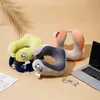 Lindo perro de dibujos animados bordado cuello almohadas memoria algodón en forma de U almohada portátil viaje avión cuello protección almohada