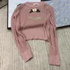 Kadın örgü ch tasarımcı kazak rahat örgü jumper oyuk dışarı çizgili mektup nakış gevşek sweatshirt