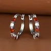 Hoop Earrings Oval Royal Blue Red Pink Purple Green Stone Round For Women Silver Color White Zircon Small Wedding Ear Buckle CZ