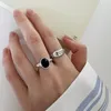 Cluster Ringen 925 Sterling Zilver Eenvoudige Retro Ovaal Zwart Voor Vrouwen Geometrische Mode Smiple Open Handgemaakte Allergie Partij Sieraden Gift