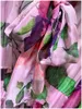 2023 Zomer Roze Bloemenprint Taille Gordel Jurk Lange Mouwen Ronde Hals Lange Maxi Casual Jurken A3Q122246