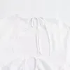 Chemisiers pour femmes col rond manches longues dos ouvert cravate volants coupe ajustée coton lin chemise creuse ample Simple blanc haut assorti