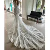 Modern 2024 Mermaid Beach Wedding Dresses V-neck Lace Applique Chapel Train Open Back Trumpet Bridal Gown vestidos novia baratos