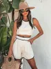 Женские спортивные костюмы Женщины белые короткие 2 куски мода O Мода o Sece Rooveless Crop Top и Lake с карманным нарядом Summer Beach Party