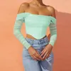 Women's Blouses Sexy Bodycon Off Shoulder Womens Tops And Tight Long Sleeves Zipper For Women Elegant Blue Slim Shirts