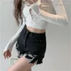 Vrouwen Shorts MEXZT Gat Denim Vrouwen Y2K Gerafeld Kwastje Jean Zomer Streetwear Koreaanse Hoge Taille Slit Slim Casual Broek